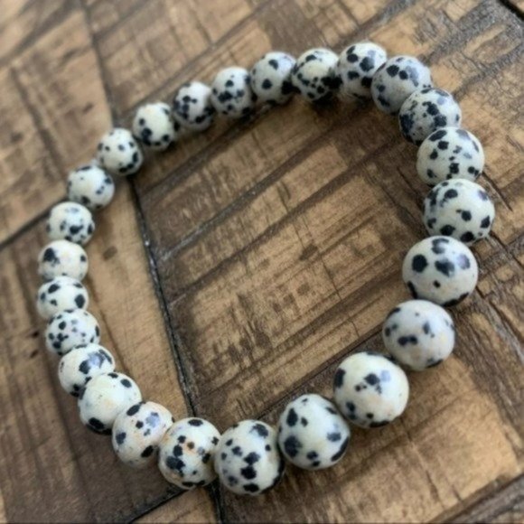 Handmade 8mm Dalmatian Jasper Stretch Bracelet - Picture 2 of 6